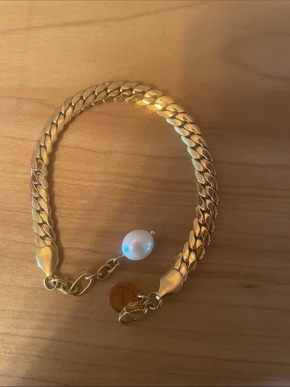 Gold Chain Bracelet with Pearl Charm